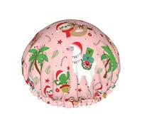 Sloth Cactus Alpaca Merry Christmas Animal Gorro de ducha Mujeres Gorros de pelo largo reutilizables con banda elástica Sombrero de ducha de baño de doble capa para adultos Niños