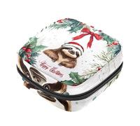 Sloth Happy Christmas Background - Bolsa de almacenamiento de servilletas sanitarias para niñas y mujeres, bolsa de almacenamiento de servilletas sanitarias, bolsa para copa menstrual, soporte para