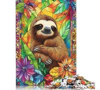 Sloth in Stained Glass Puzzle Imposible,desafío for Adults Entretenimiento Creativo 1000 Piezas Obra De Arte De Juego De para Adultos Y Niños A Partir De 12 Años 500pcs (52x38cm)