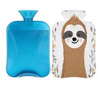 Sloth Leaves Botella de agua caliente con funda esponjosa, bolsa de agua caliente de gran capacidad de 2 litros, bolsa de agua floral para noches acogedoras, alivio del dolor, espalda, cuello y