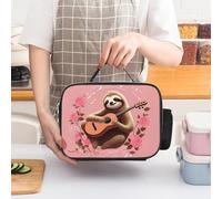 Sloth with Musical Notes on Background Insulated Lunch Bag for Women Lunch Box Large Capacity, Leakproof Tote with Detachable Handles- 5-Hour Cold/Hot Retention Cooler Bag for Office, Picnic, Campin