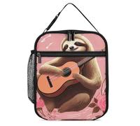 Sloth with Musical Notes on Background Lunch Bag for Adults - Reusable Insulated Lunchbox, Leakproof Small Lunch Box Tote for Men & Women, Portable Food Cooler Bag for Work, Office, Picnics