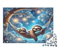 Sloths in Hammock Night Rompecabezas 1000 Piezas, Perezosos relajándose en Hamaca Estrellada, Estético y Desafiante, Decoración Hogar, Regalo para Mujeres y Hombres, Adultos y Niños