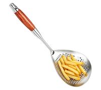 Slotted Spoon - Stainless Steel Heat-Resistant Skimmer With Wooden Handle | Long-Handled Frying & Pasta Draining Tool For Kitchen Cooking, Frying, Straining