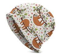 Slouchy Beanie Hat Skull Cap Cute Sloth On The Tree con Funny Baggy Warm Women Long Hip-Hop Stretch Black