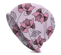 Slouchy Beanie Hat Skull Cap Line Pink Flowers Baggy Warm Mujeres Long Hip-Hop Stretch