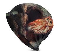 Slouchy Beanie Hat Skull Cap Red Feather Owl in The Baggy Warm Women Long Hip-Hop Stretch