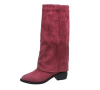 Slouchy Boots Suede Fold Over Boots Sacapuntas con tacón grueso Botas de caña larga para tiempo libre Botas largas para mujer, botas ligeras para el tiempo libre, vaquero, botas occidentales, botas de