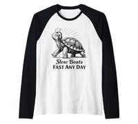 Slow Beats Fast Any Day Turtle Chill Filosofía Camiseta Manga Raglan