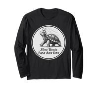 Slow Beats Fast Any Day Turtle Relax Filosofía Cita Manga Larga