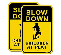 Slow Children at Play Signs Kids Playing Sign Reflective Metal Children Playing Safety Sign 12" x 18" Slow Down Neighborhood Street Yard Sign Rust Free Aluminum Outdoor Use 2 Pack
