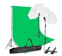 SLOW DOLPHIN Sistema de soporte de fondo de fotografía con telón de fondo de muselina (kit de pantalla verde Chromakey), kit de iluminación continua de paraguas de luz diurna de 1050 W 5500 K para