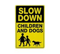 Slow Down Children And Dogs Warning Yard Wall Decor Sign Placa de aluminio Retro, Decoración de pared vintage para casa, bar, garaje y granja 30 x 20 cm