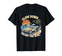 Slow Down Enjoy The Ride Retro Beach Road Trip Cita Camiseta gráfica económica