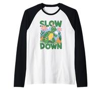 Slow Down Happy Turtle Party Hat Relajante Vida Dibujos Animados Camiseta Manga Raglan