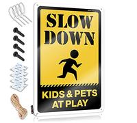 Slow Down Kids And Pets At Play - Arte de pared hippie genial | Decoración de otoño al aire libre estilo vintage personalizado decoración de bar al aire libre fácil de colgar (20 x 30 cm)