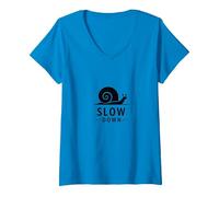 Slow Down Snail Art: Vida Consciente inspiradora Camiseta Cuello V, Mujer, Zafiro, L