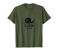 Slow Down Snail Art: Vida Consciente inspiradora Camiseta, Hombre, Verde Oliva, M