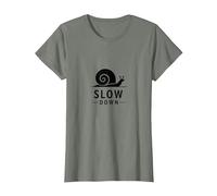 Slow Down Snail Art: Vida Consciente inspiradora Camiseta, Mujer, Verde Militar Jaspeado, M