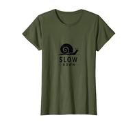 Slow Down Snail Art: Vida Consciente inspiradora Camiseta, Mujer, Verde Oliva, L
