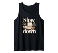 Slow Down Ventana Café Plantas Vida Lenta Camiseta sin Mangas