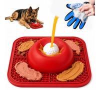Slow Feeder Dog Bowl with Ball, Lick Mats for Dogs, Dog Licking Bowl with Ball, Anti Slip Silicone Suction Cup Dog Bowls Lick Mats for Large Small Pet Dogs Treats (Red)