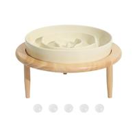 Slow Feeder for Dog Slow Feed Hundentaf - Cuenco de madera de cerámica con fondo elevado, antideslizante, para perros - Apto para lavavajillas, juguete multifuncional de relajación interior para