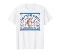 Slow Hiking Society El último en la Cima Perezoso Trekking Camiseta gráfica económica, Hombre, Blanco, XL