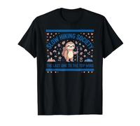 Slow Hiking Society El último en la Cima Perezoso Trekking Camiseta gráfica económica, Hombre, Negro, M