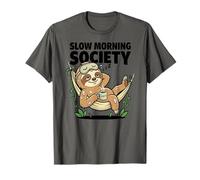 Slow Morning Society Sleepy Sloth Café Humor Camiseta