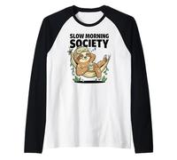 Slow Morning Society Sleepy Sloth Café Humor Camiseta Manga Raglan