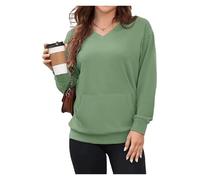 Slowowing Sweatshirt, Slowowing Women's Hatless V-Neck Hoodie With Pockets(Green,3XL)
