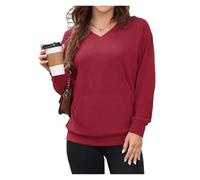 Slowowing Sweatshirt, Slowowing Women's Hatless V-Neck Hoodie With Pockets(Red,S)
