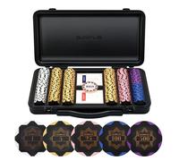 SLOWPLAY Set de póker Nash | Maletin Poker, Chips de Arcilla, 14g | Profesional pokerset con botón del crupier y Cartas de plastico | Black Gold | Full Set-300 fichas de póker numerado
