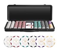 SLOWPLAY Set de póker Nash | Maletin Poker, Chips de Arcilla, 14g | Profesional pokerset con botón del crupier y Cartas de plastico | White Gold | Full Set-500 fichas de póker numerado