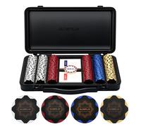 SLOWPLAY Set de póker Nash | Maletin Poker, Chips de Arcilla, 14g | Profesional pokerset con botón del crupier y Cartas de plastico | Black Gold | 300 fichas de póker en Blanco