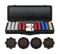 SLOWPLAY Set de póker Nash | Maletin Poker, Chips de Arcilla, 14g | Profesional pokerset con botón del crupier y Cartas de plastico | Black Gold | 500 fichas de póker en Blanco