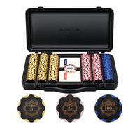 SLOWPLAY Set de póker Nash | Maletin Poker, Chips de Arcilla, 14g | Profesional pokerset con botón del crupier y Cartas de plastico | Black Gold | Core Set-300 fichas de póker numerado