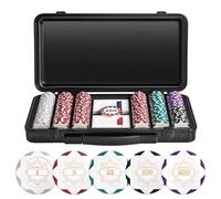 SLOWPLAY Set de póker Nash | Maletin Poker, Chips de Arcilla, 14g | Profesional pokerset con botón del crupier y Cartas de plastico | White Gold | Full Set-300 fichas de póker numerado