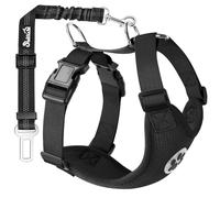 SlowTon Arnés de Coche para Perro con Correa de Conector, multifunción, Ajustable, Doble Tejido de Malla Transpirable, arnés de Chaleco de Viaje con cinturón de Seguridad (XXXS, Negro)