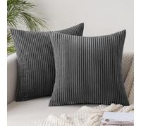 Slozzi 2 Piezas Funda Cojines de Corduroy 50x50 cm Gris Oscuro Funda de Almohada Súper Suave Cojin de Pana a Rayas Decoración Moderna para Sofá Silla Cama Sala de Estar Dormitorio