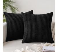 Slozzi 2 Piezas Funda Cojines de Corduroy 50x50 cm Negro Funda de Almohada Súper Suave Cojin de Pana a Rayas Decoración Moderna para Sofá Silla Cama Sala de Estar Dormitorio
