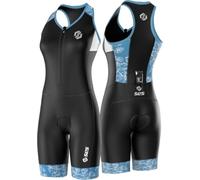 SLS3 AG Traje de Triatlón para Mujer - Tri Suit FRT Delgado y Atlético - Bolsillo Trasero - Trisuit de Una Pieza - Costuras Antifricción - Sin Sujetador Incorporado (Iris Blue Floral, S)
