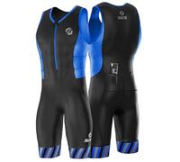 SLS3 AG Trajes de Triatlón para Hombre - Traje de Triatlón FRT Duradero para Hombre - Trisuit - Traje Ligero de Triatlón (Black/Blue Stripes, M)
