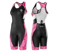 SLS3 Pro Traje de Triatlón para Mujer - Trisuit de Una Pieza - Tritraje Triatlon Mujer Delgado, Sin Sujetador Incorporado (Pink Floral & Black, M)