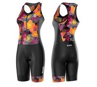 SLS3 Pro Traje de Triatlón para Mujer - Trisuit de Una Pieza - Tritraje Triatlon Mujer Delgado, Sin Sujetador Incorporado (Black/Sunrise Blooms, L)