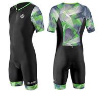 SLS3 Traje de Triatlón para Hombre - Tri Suit con Mangas Aerodinámicas para Hombre - Tejidos PRO FX para Triatlón Masculino (Black/Green Geo, S)