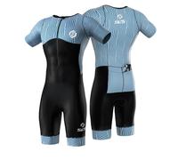 SLS3 Traje de Triatlón para Hombre - Tri Suit con Mangas Aerodinámicas para Hombre - Tejidos Pro FX para Triatlón Masculino (Ocean Blue Blur, M)