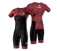 SLS3 Traje de Triatlón para Hombre - Tri Suit con Mangas Aerodinámicas para Hombre - Tejidos PRO FX para Triatlón Masculino (Claret Blur, M)