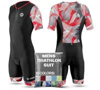 SLS3 Traje de Triatlón para Hombre - Tri Suit con Mangas Aerodinámicas para Hombre - Tejidos Pro FX para Triatlón Masculino (Black/Red Geo, S)